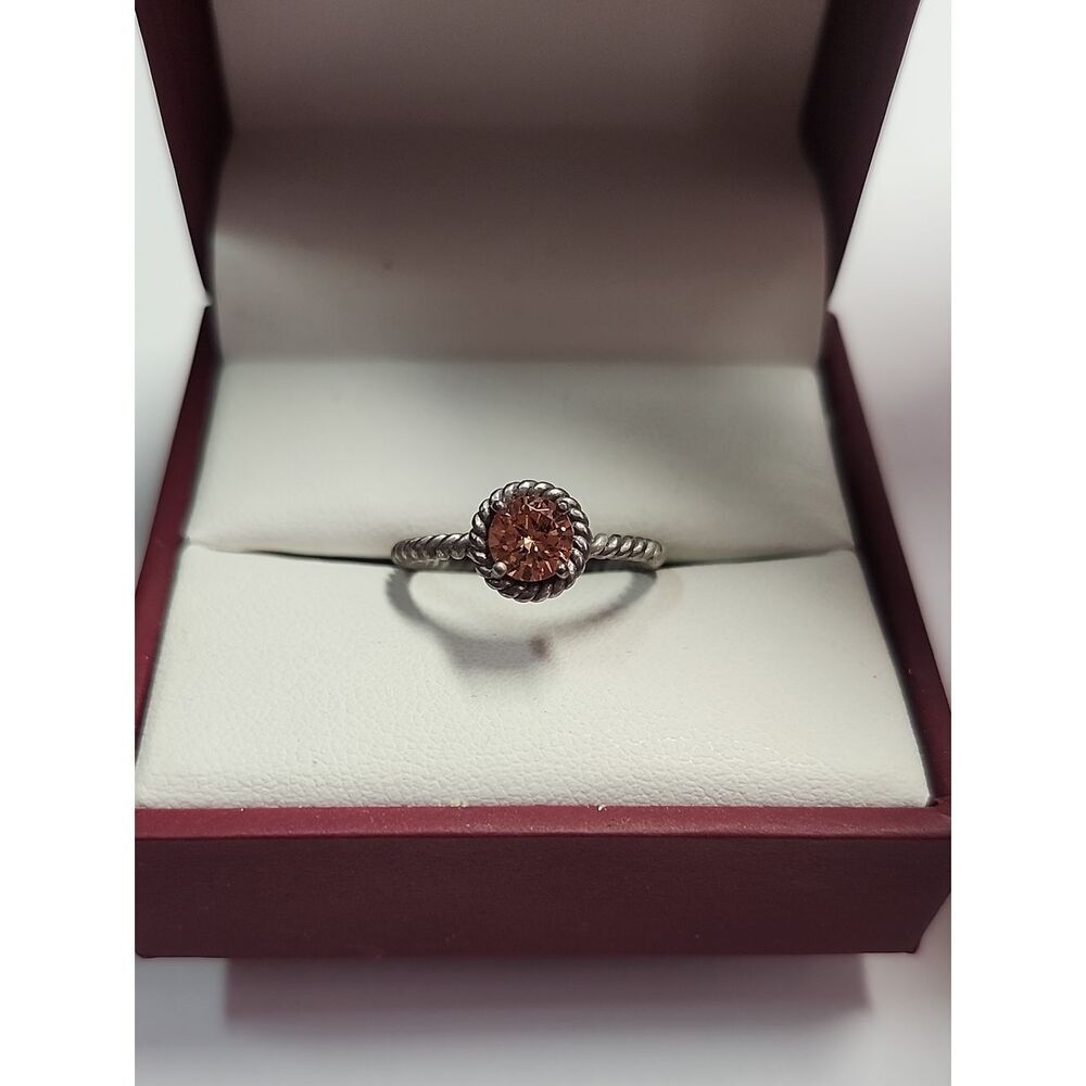 Sterling Silver Rope Band Ring with Orange Stone Size 6